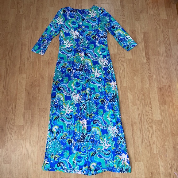 EUC Lilly Pulitzer Anissa Maxi Blue Grotto Sirens Spirits Pima Cotton Size Large - Picture 8 of 8